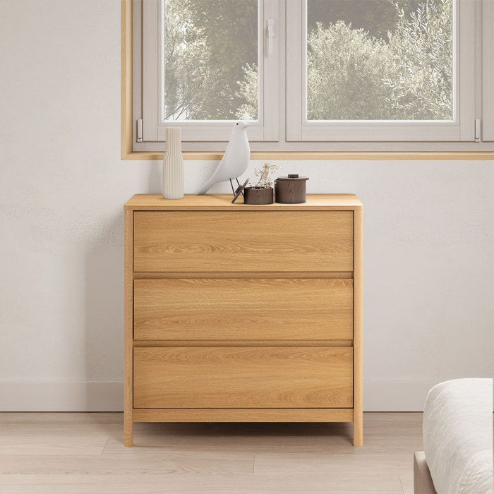 Cómoda de noche Nassau 3 cajones efecto Roble