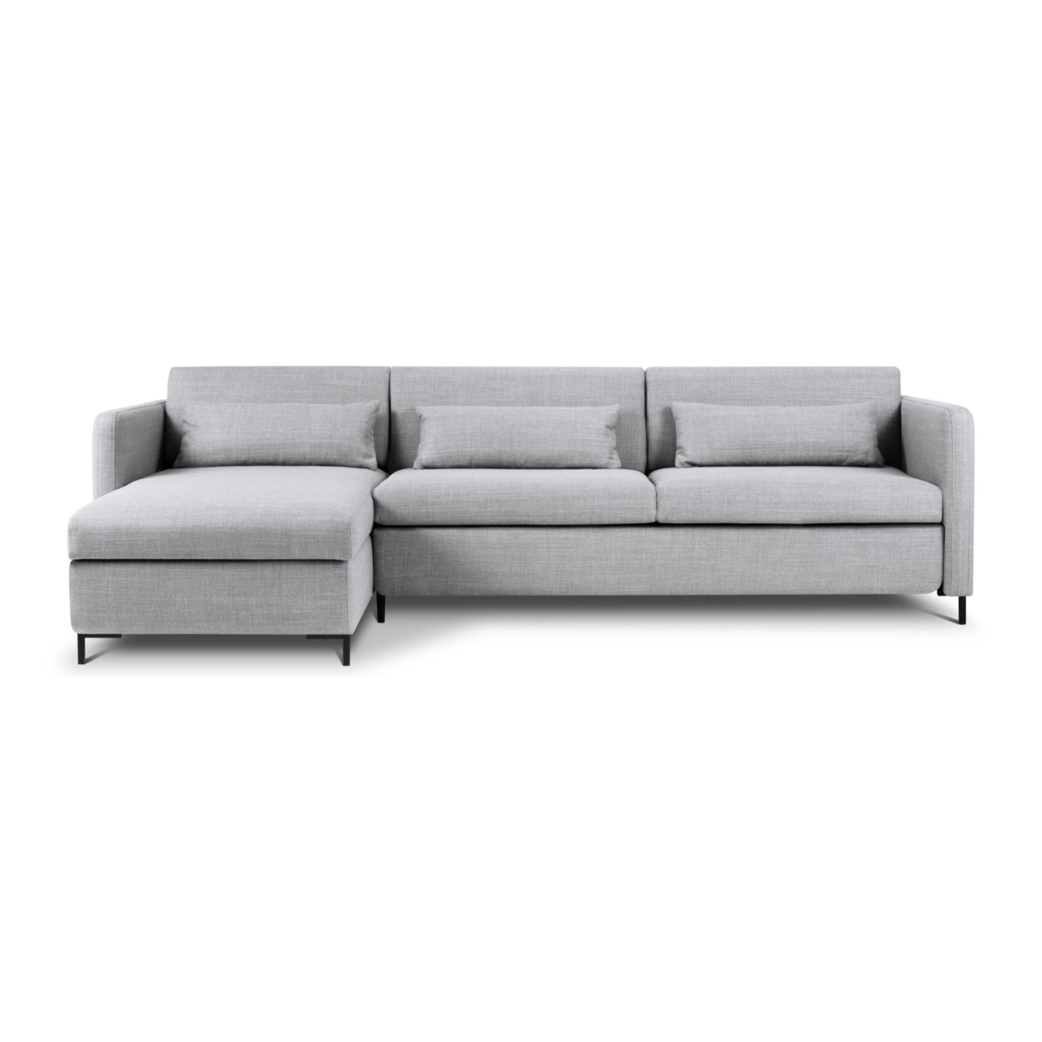 Canapé d'angle gauche convertible avec coffre de rangement "Yanis" 5 places en tissu structurel gris clair