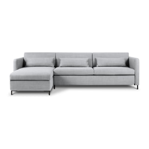 Canapé d'angle gauche convertible avec coffre de rangement "Yanis" 5 places en tissu structurel gris clair