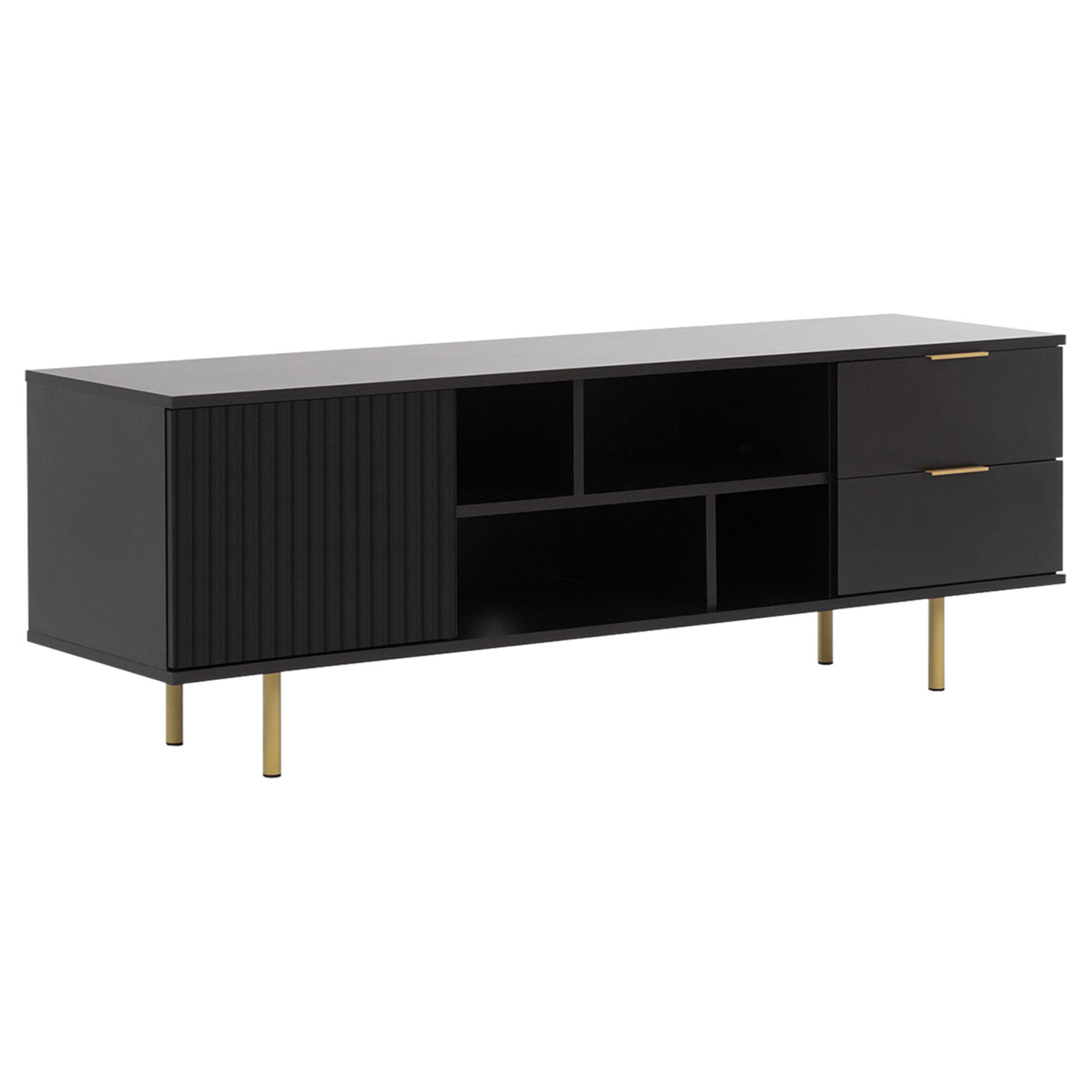 Monica - meuble TV - noir - 4 niches et 2 portes - 150 cm - Noir