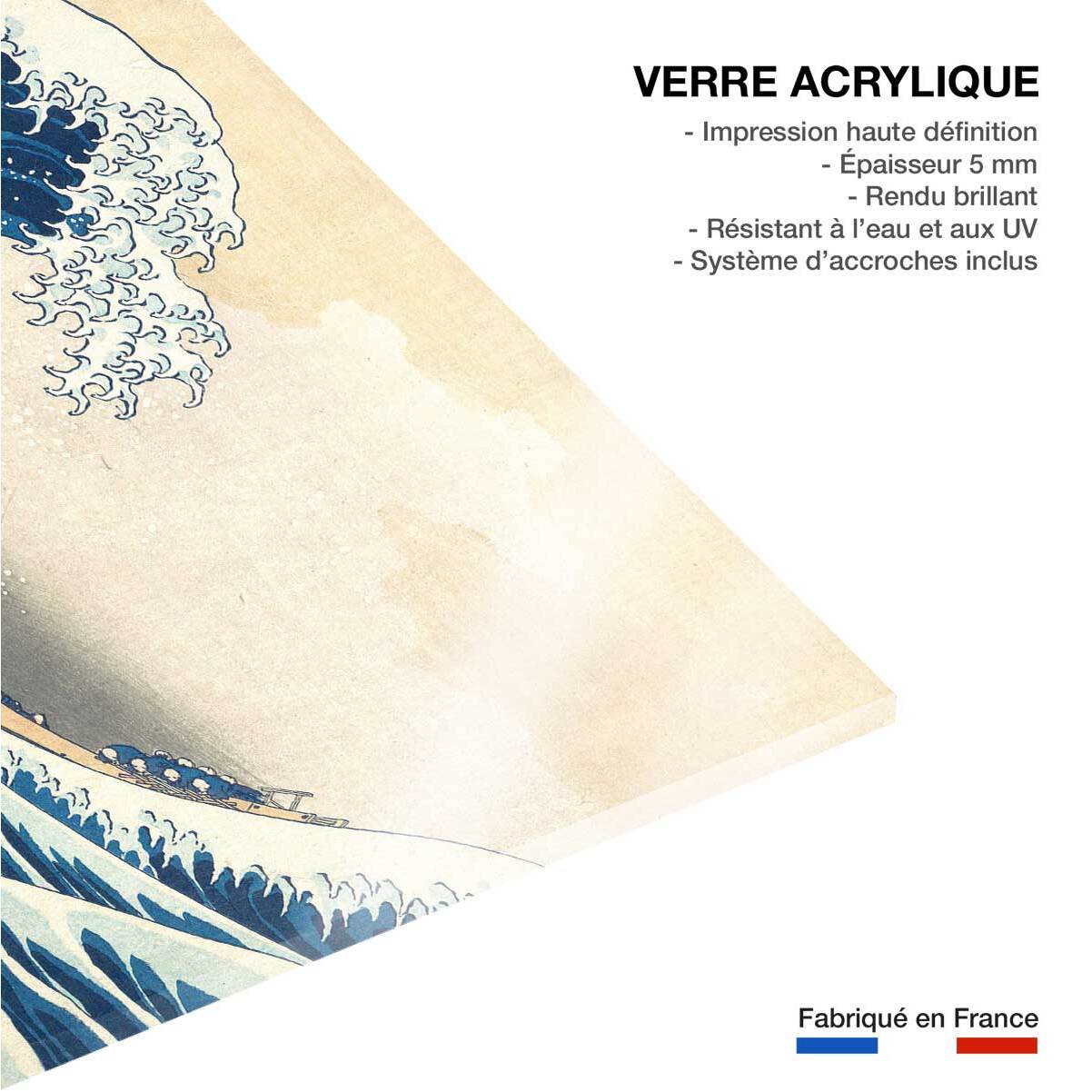 Tableau reproduction d'art La vague de Kanagawa par Hokusai Tableau plexiglas