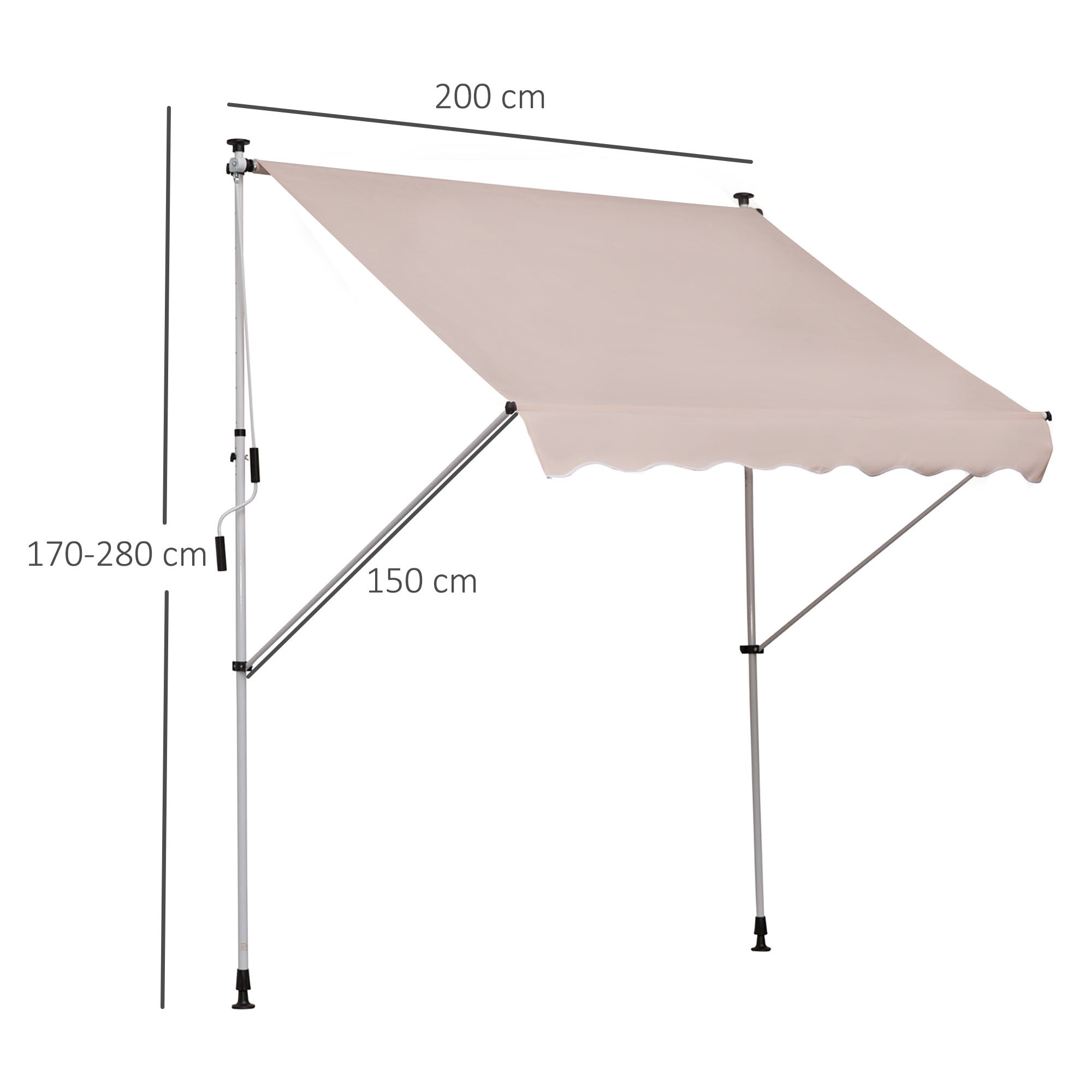 Toldo Manual Retráctil 200x150x170-280cm con Manivela para Terraza Balcón Beige