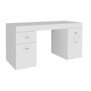 Scrivania per ufficio con cassettiera e piano contenitore, Made in Italy, Tavolo minimal, Scrittoio porta PC, cm 130x60h75, colore Bianco lucido