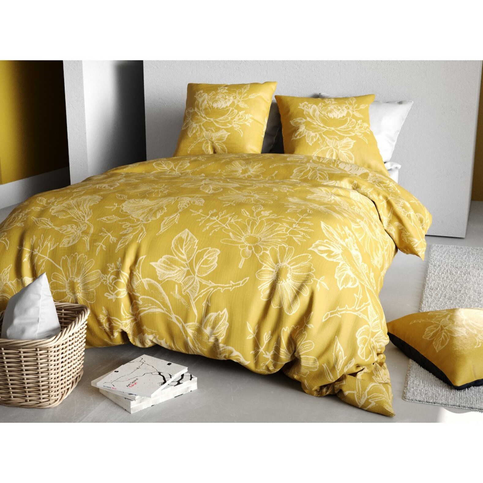 Parure De Couette 3pcs avec Taies oreiller 100% Coton Bio 57 Fils/cm2-victoria Ocre