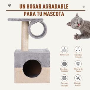 Rascador Árbol para Gatos de Felpa 31x31x58cm Gris y Crema