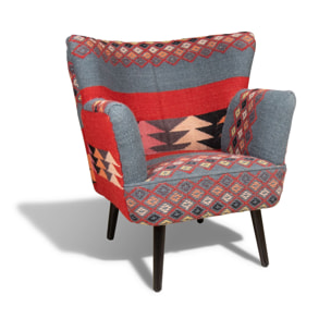 Fauteuil en kilim brodé main et pieds en bois noir INCA