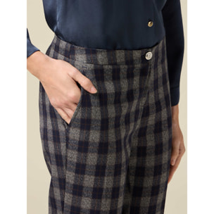 Oltre - Pantalones carrot en franela a cuadros - Azul