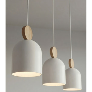Lampada a sospensione MESI in acciaio bianco e legno naturale