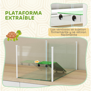 Acuario para Tortugas, Terrario de Tortugas con Plataforma y Rampa con Superficie de Césped Artificial, Vista Panorámica 360°, para Peces Pequeños, Camarones, 60x35x28 cm, Blanco