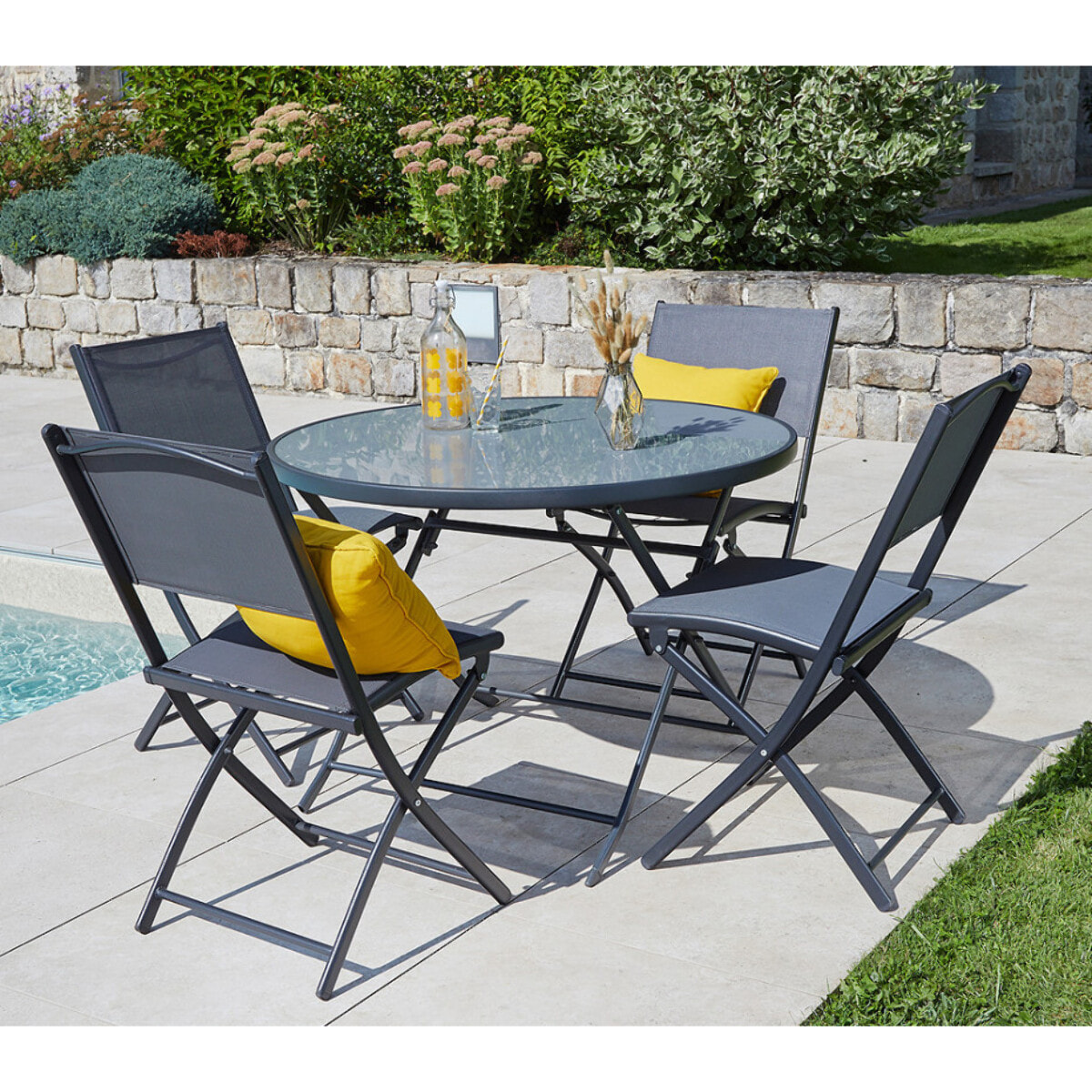 Ensemble table et chaises de jardin - 4 places - Gris Anthracite - CHANTILLY DIVINE