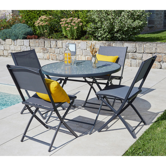 Ensemble table et chaises de jardin - 4 places - Gris Anthracite - CHANTILLY DIVINE