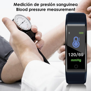 Brazalete inteligente ID115 Plus con termómetro, monitor cardíaco, tensión y oxígeno en sangre.