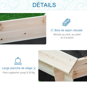 Bac à sable bois octogonal dim. 139,5L x 139,5l x 21,5H cm - 4 bancs - bâche de couverture, non tissé de sol inclus - bois sapin