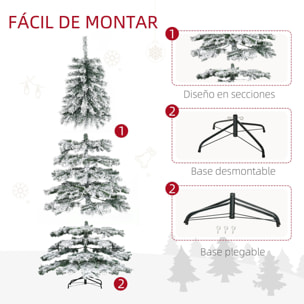 Árbol de Navidad 225 cm Nevado Artificial con 1083 Puntas de PVC Base Plegable y Soporte de Metal Decoración Navideño para Interiores 140x140x225 cm Verde y Blanco