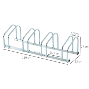 Aparcamiento para Bicicletas Soporte de Acero para Aparcar Bicicletas en el Suelo o Pared Estacionamiento para Interior y Exterior 110x33x27 cm Plata