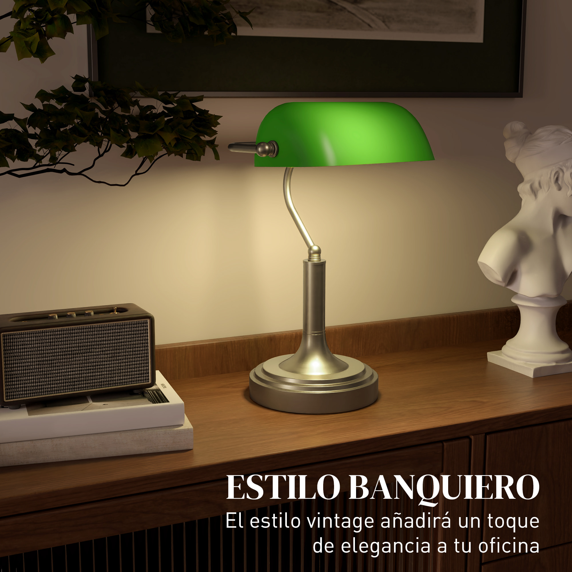 Lámpara de Mesa Vintage Banquero Lámpara de Escritorio Banker E27 con Pantalla Orientable a 45° Interruptor Basculante para Hogar Oficina Biblioteca Verde