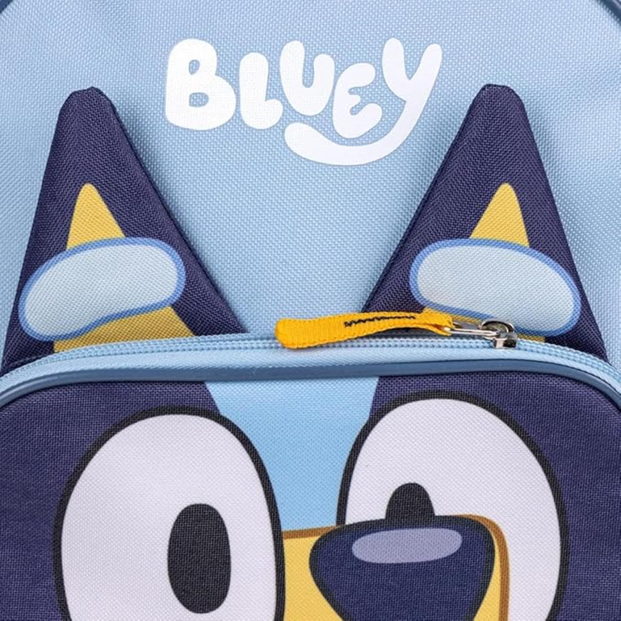 Mochila escolar infantil de bluey - azul - 15,5x30x10cm - fabricada en poliéster - pequeña con cierre de cremallera y asas acolchadas