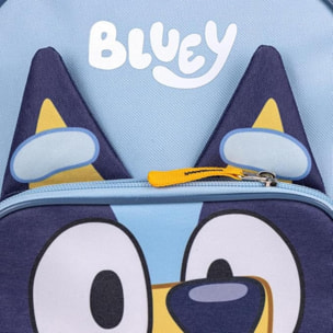 Mochila escolar infantil de bluey - azul - 15,5x30x10cm - fabricada en poliéster - pequeña con cierre de cremallera y asas acolchadas