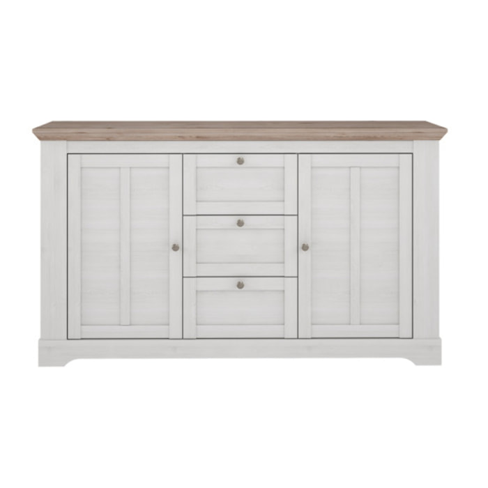 Buffet en bois effet chêne clair blanchi L160cm - ILONA