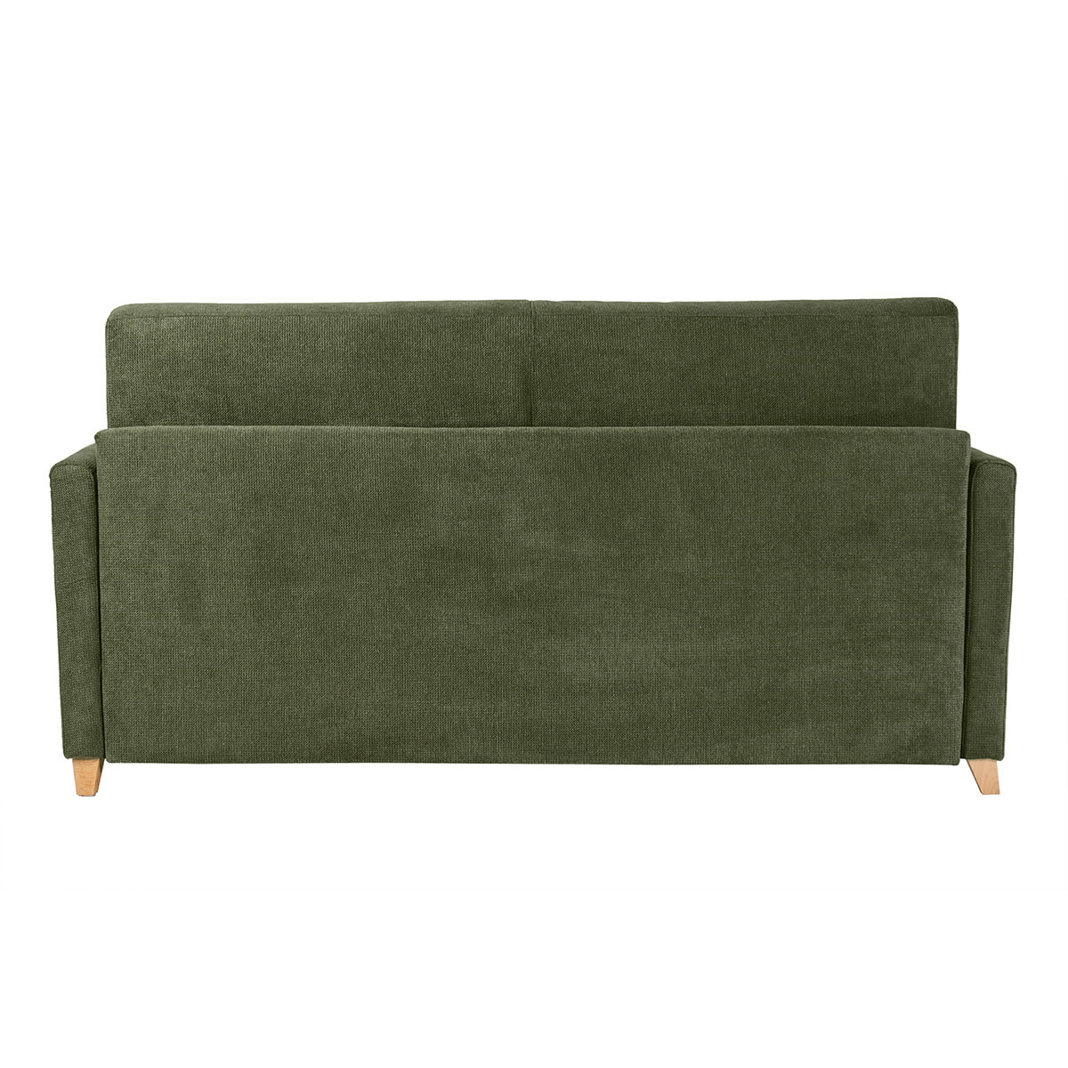Canapé convertible 3 places en tissu chenille vert foncé et bois clair avec matelas 18 cm SKANDY