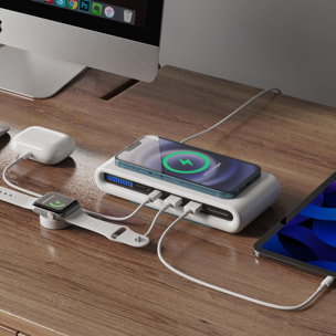 Stazione di ricarica wireless Qi da 15 W con porte di ricarica USB: 2 uscite USB e uscita USB-C.