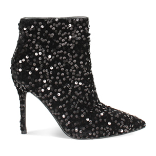 Ankle boots neri in paillettes, tacco 10,5 cm