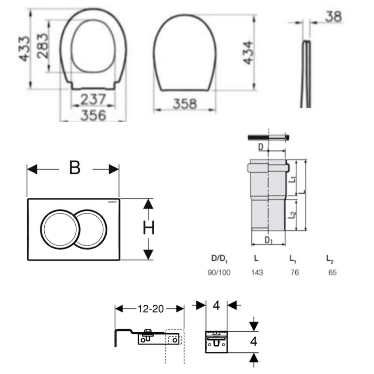 Pack WC Bati-support Geberit Duofix  + WC sans bride Vitra Normus + Abattant softclose + Plaque blanche (NormusRimlessGeb3)