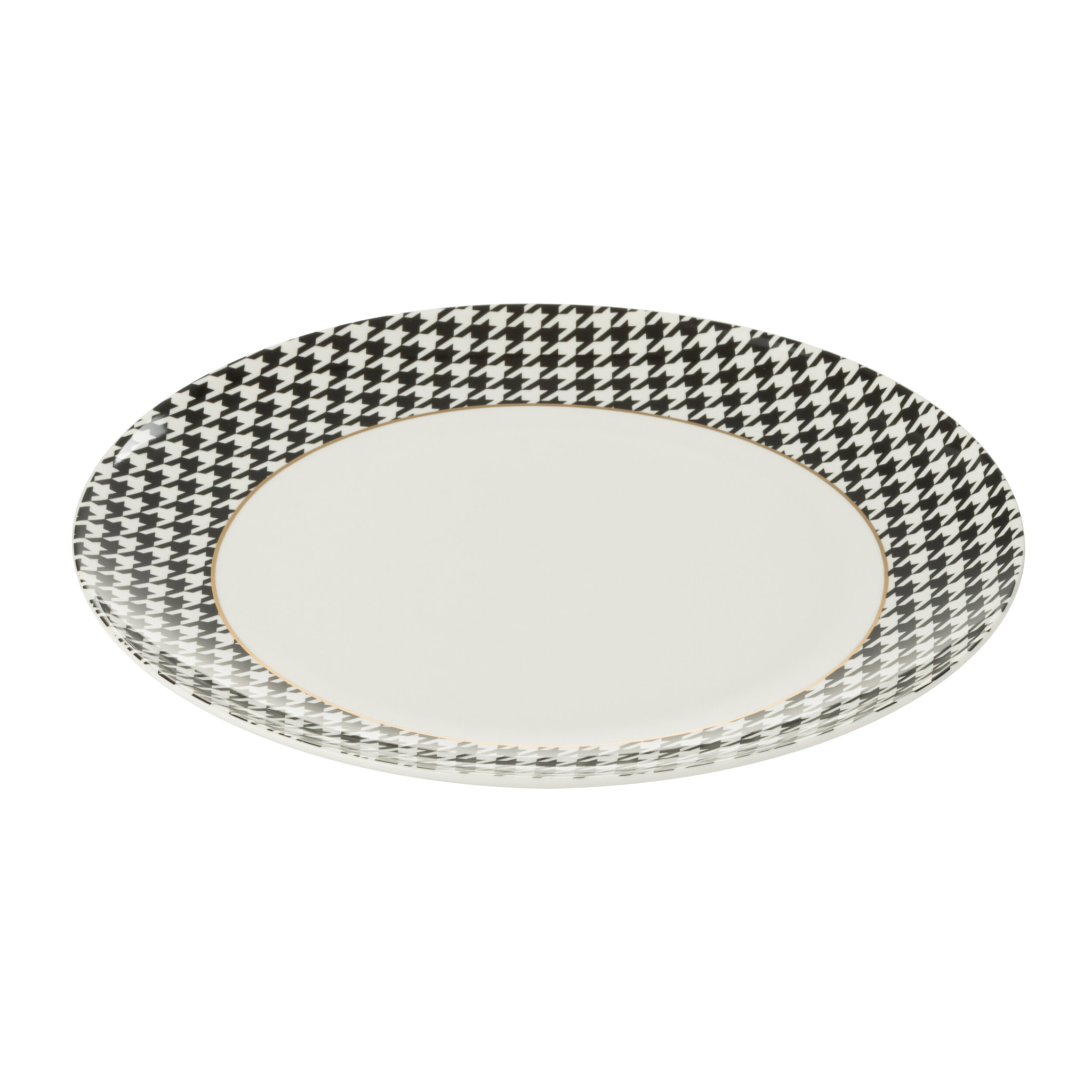 J-Line assiette Pied-De-Poule - porcelaine - blanc/noir - large