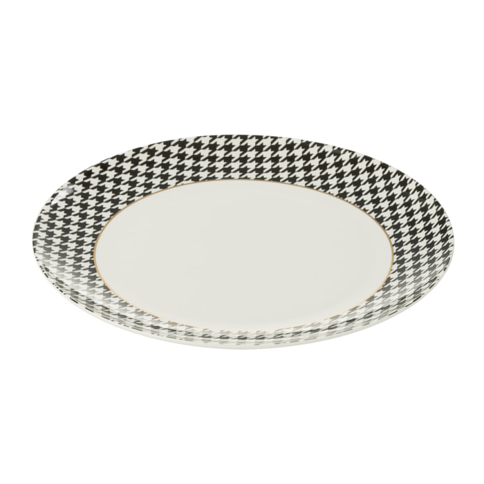 J-Line assiette Pied-De-Poule - porcelaine - blanc/noir - large