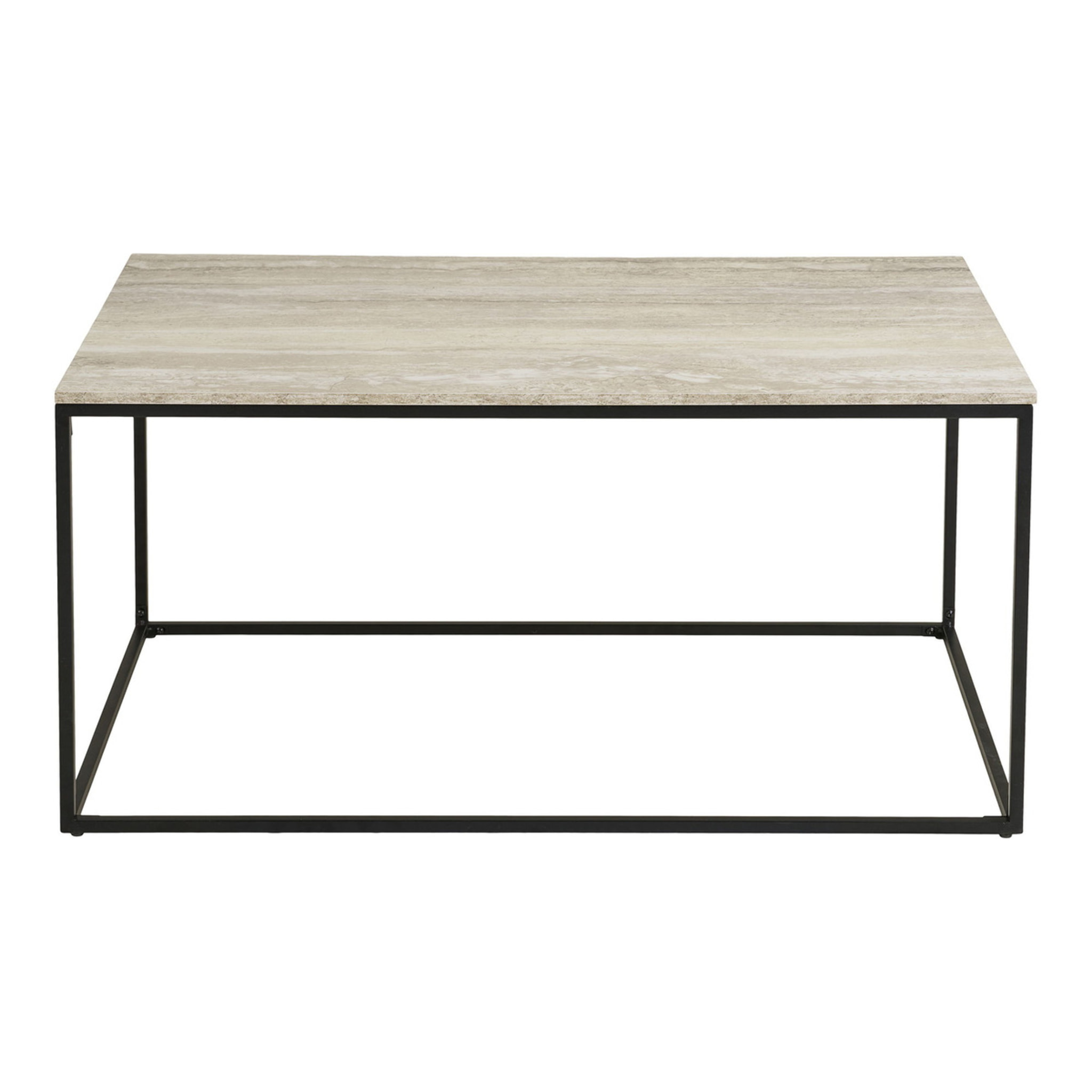 Vita - Tavolino da caffè effetto travertino con struttura nera 90x60x45 cm