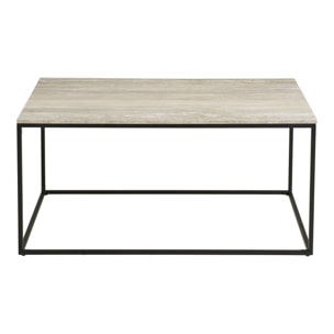 Vita - Tavolino da caffè effetto travertino con struttura nera 90x60x45 cm