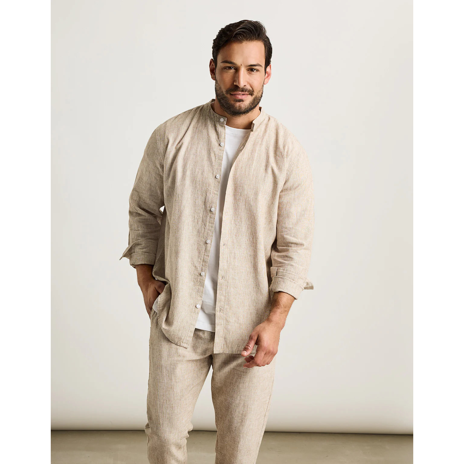 Camisa Manga Larga Beige Lino - Dare