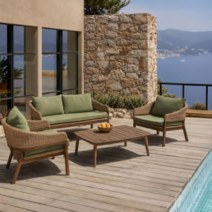 Salon de jardin foncé en bois d'acacia et résine tressée kaki 4 places ALHAMBRA