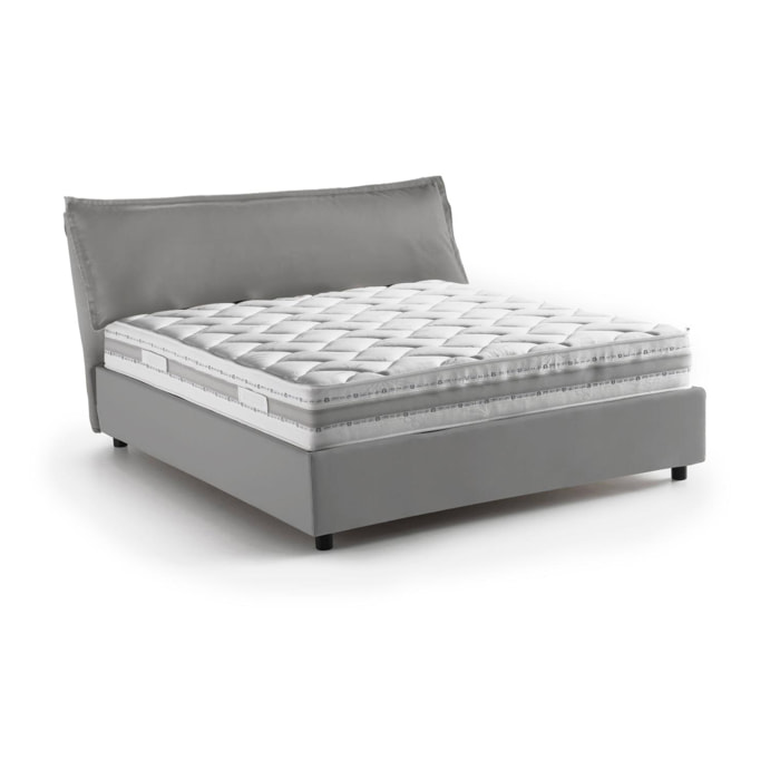 Letto piazza e mezza Gloria, Letto contenitore con rivestimento in tessuto, 100% Made in Italy, Apertura frontale, adatto per materasso Cm 120x190, Grigio