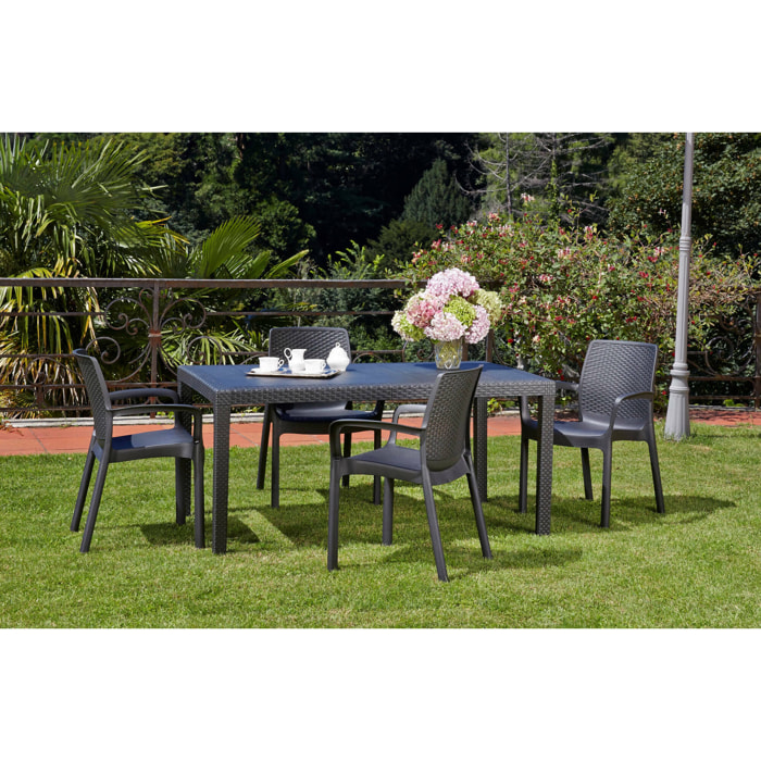 Sedia da esterno Viterbo, Seduta da giardino, Sedia per tavolo da pranzo, Poltrona outdoor effetto rattan, 100 % Made in Italy, Set da 4, Cm 54x60h82, Antracite