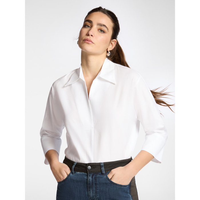 Elena Mirò - Camicia in popeline maniche tre quarti - Bianco