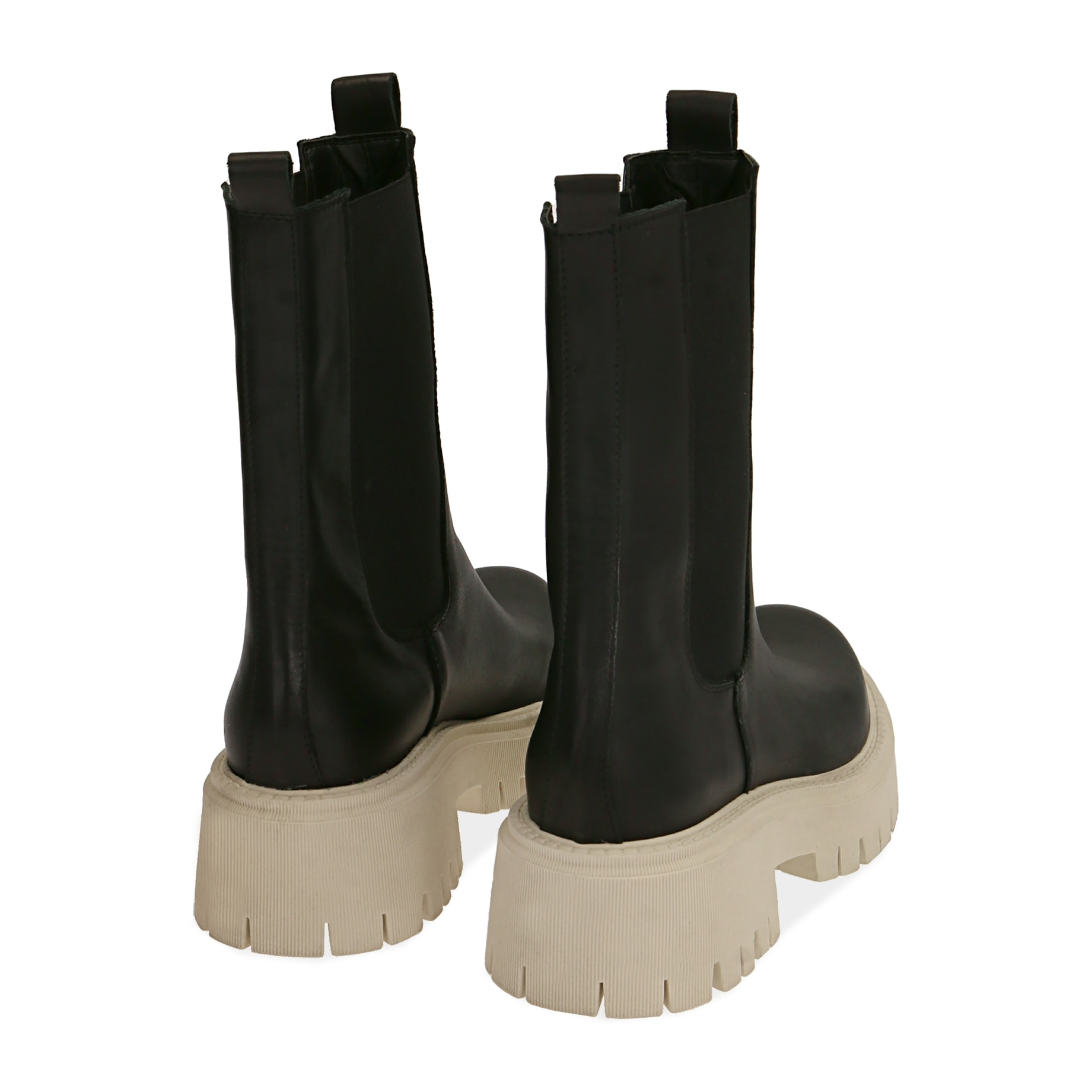 Bikers chunky nero/beige in pelle, tacco 5 cm