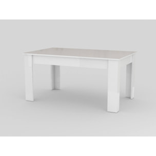 Tavolo per sala da pranzo estensibile, Made in Italy, Tavolo moderno con allunghe, Consolle allungabile, cm 140/190x90h75, colore Bianco lucido