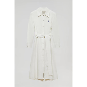 Vestito midi bianco in lino con particolare ricamato Rigby Go