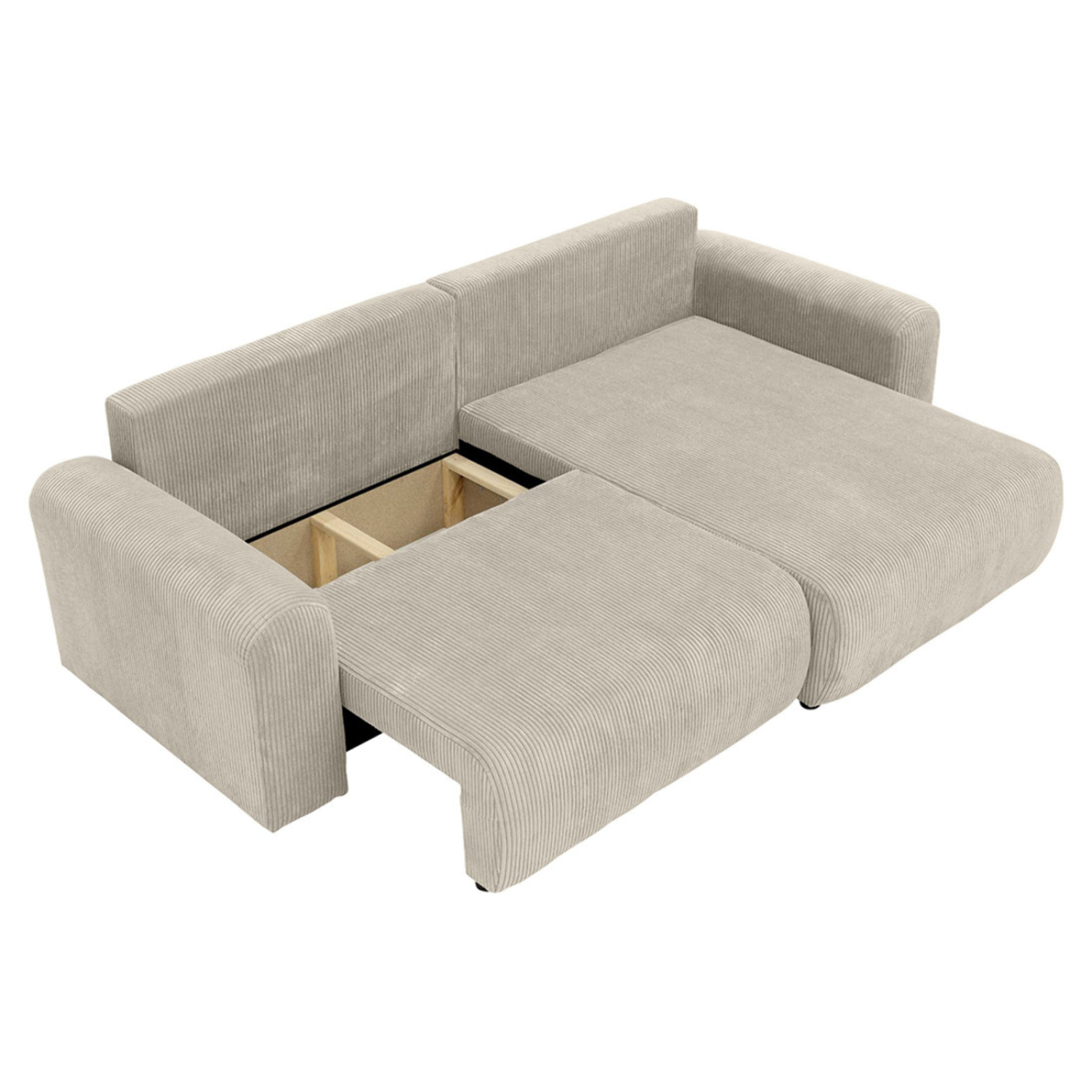 Naomi - Canapé d'angle réversible 4 places convertible avec coffre en velours côtelé - Beige