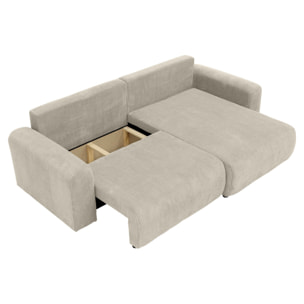 Naomi - Canapé d'angle réversible 4 places convertible avec coffre en velours côtelé - Beige