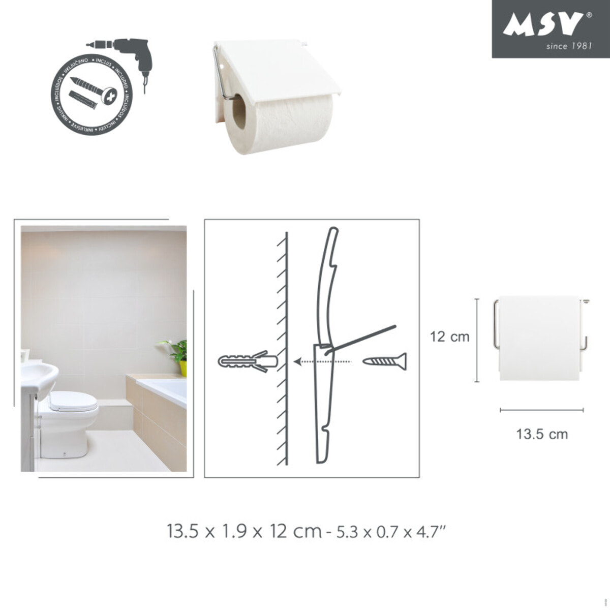 Porte rouleau papier wc mural Blanc MSV