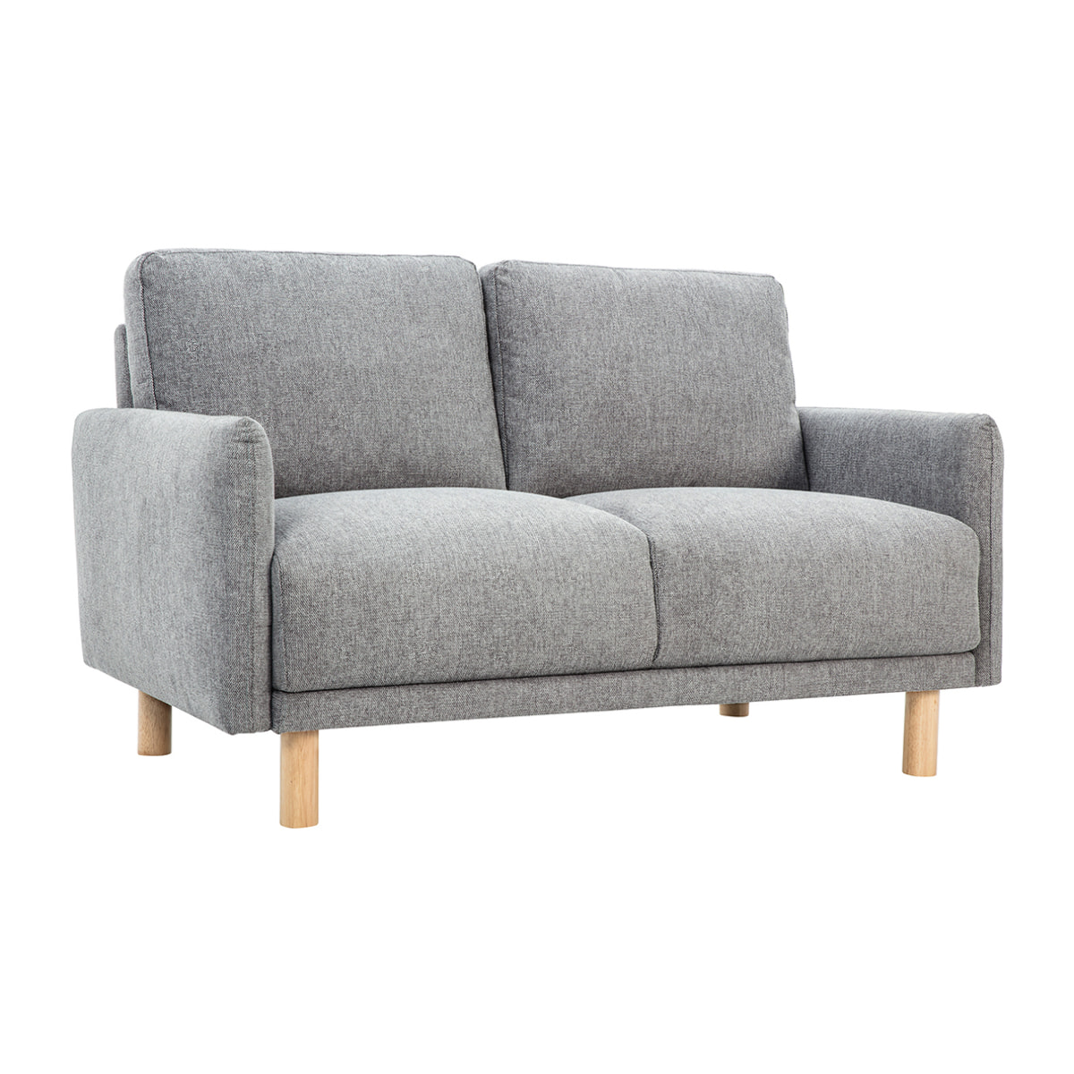 Canapé design 2 places en tissu effet velours texturé gris et bois clair BONO