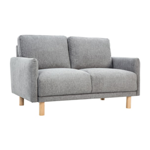 Canapé design 2 places en tissu effet velours texturé gris et bois clair BONO