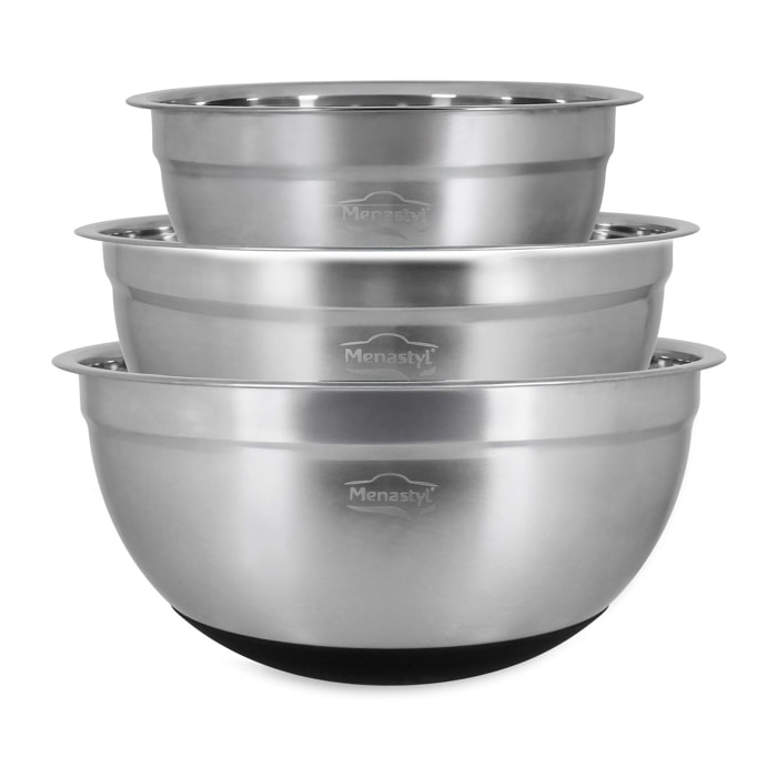 Lot de 3 bols anti-dérapant en acier inoxydable