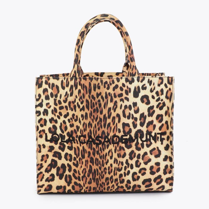 Borsa shopper in tessuto con stampa leopardata