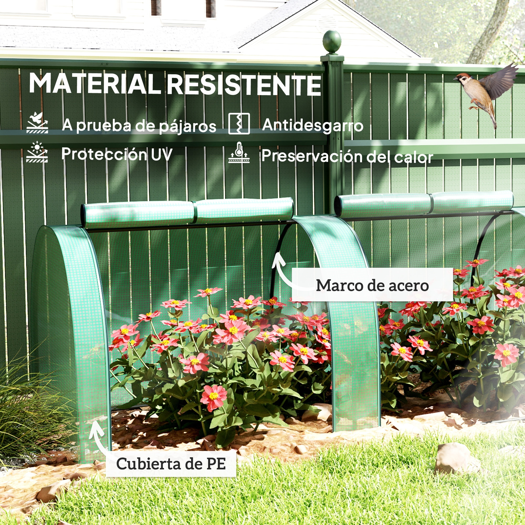 Invernadero Pequeño 395x100x80 cm Invernadero de Jardín con 4 Ventanas Enrollables Marco de Acero para Cultivos Plantas Flores Verde