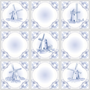 Stickers muraux - Sticker Mural Carrelage adhésif Cuisine Salle de Bain - 9 STICKERS CARREAUX DE CIMENT DELFT LE HELDER