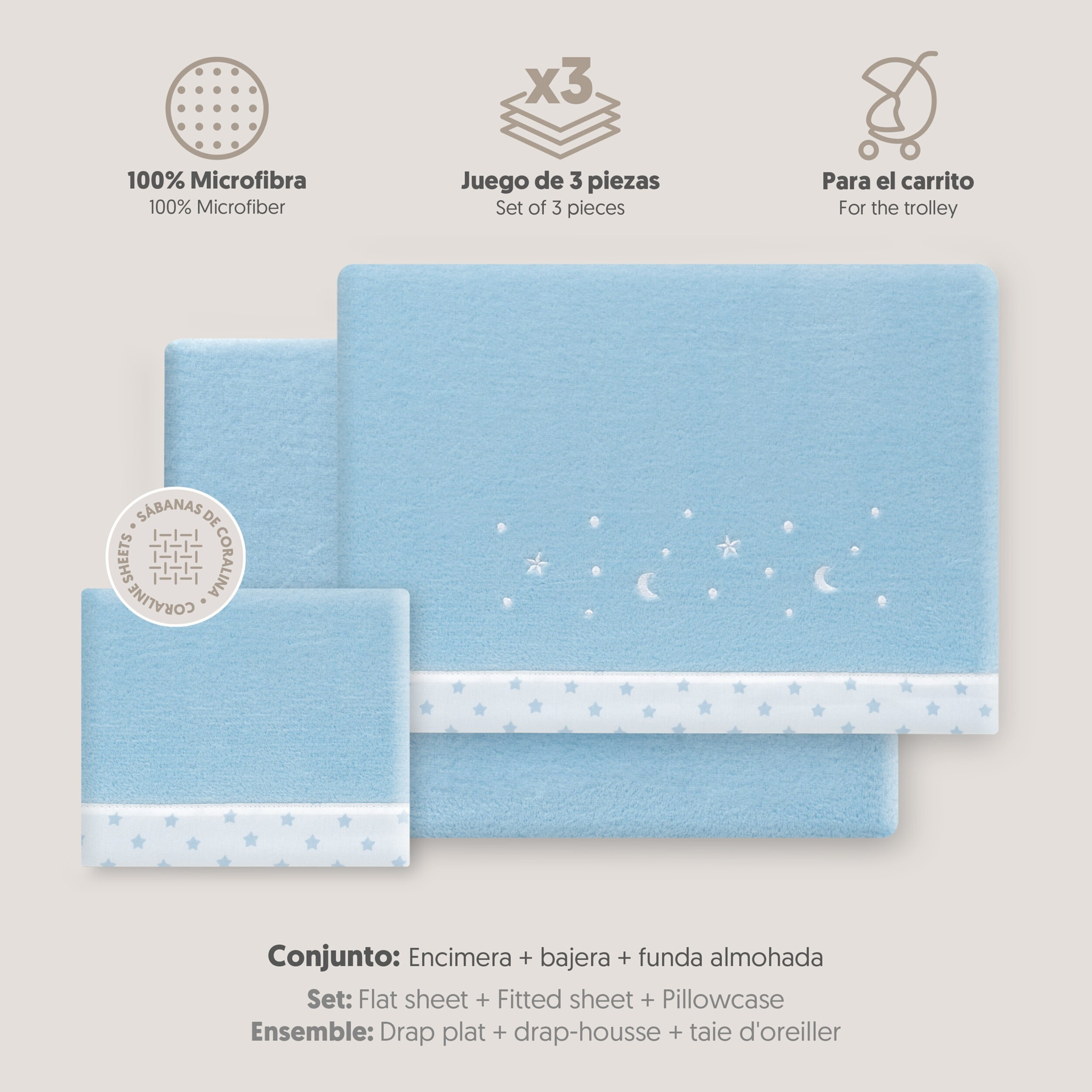 Juego de Sábanas de Coche Coralina Estrellas Luna