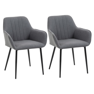 Chaises de visiteur design scandinave - lot de 2 chaises - pieds effilés métal noir - assise dossier accoudoirs ergonomiques lin anthracite